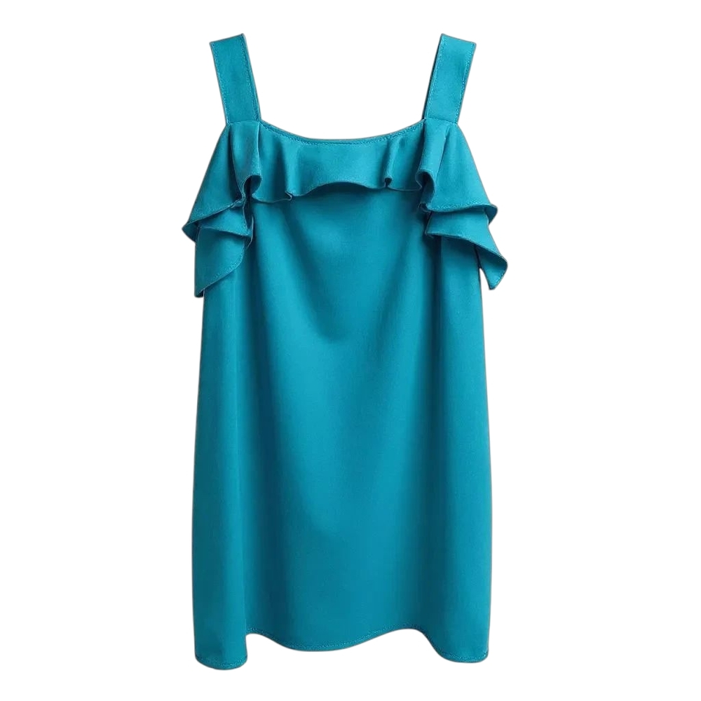 Alex Marie Teal Ruffle Strap Mini Dress